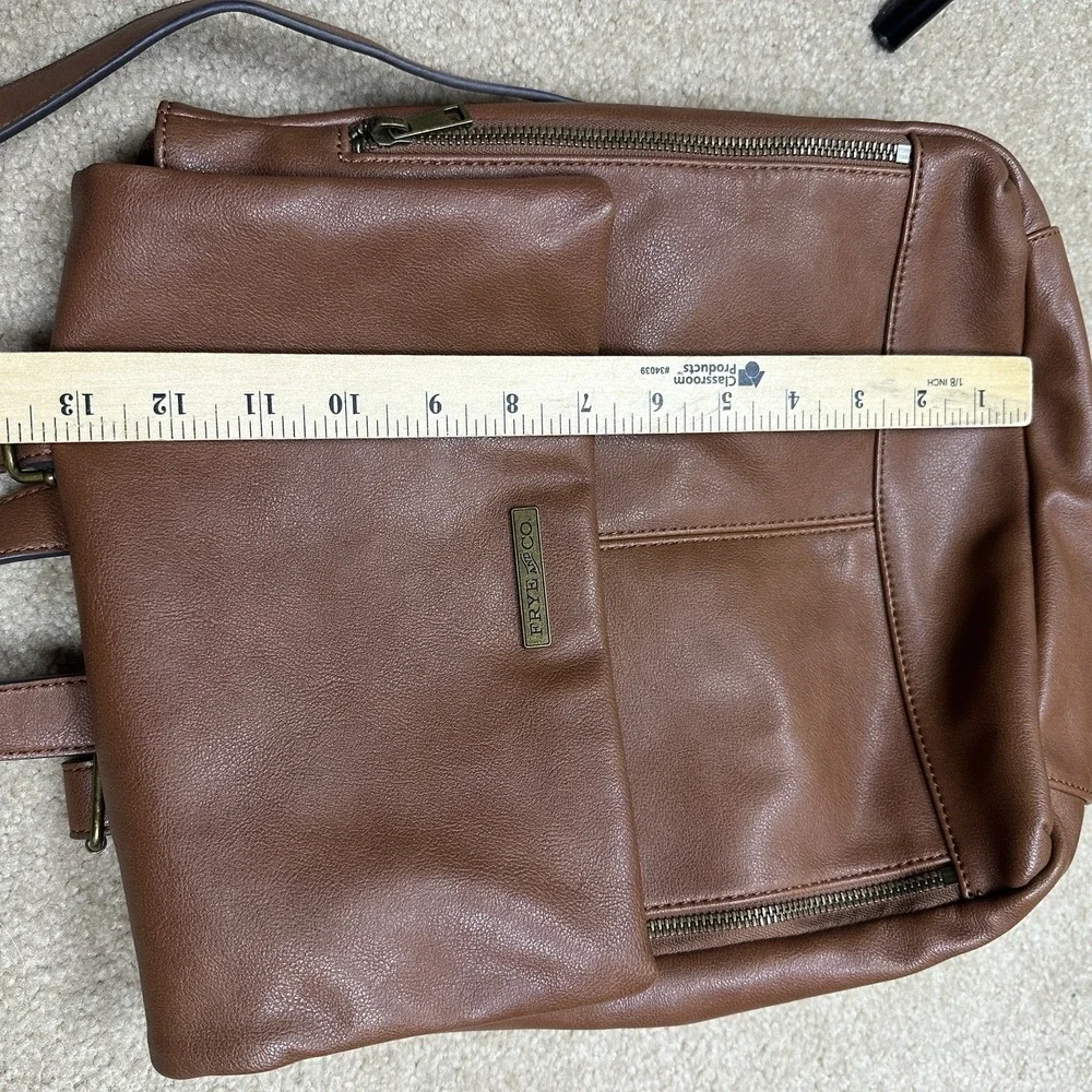 Frye and Co Backpack 12x13 Inch Vegan Faux Brown Leather Boho Hippie‎ Travel Zip